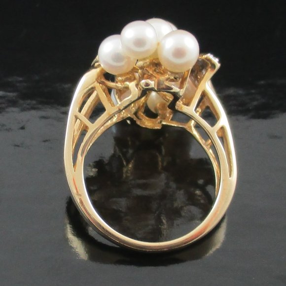 14K Yellow Gold Cultured Freshwater Pearl Cluster & Diamond Accent Ring - Picture 7 of 7